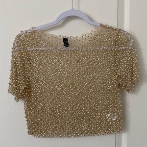 Windsor Gold Beaded and Pearl. Crop Top